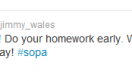 El tweet de jimmy Wales advirtiendo a los estudiantes.
