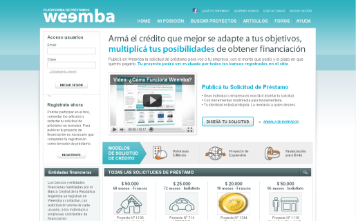 En Weemba se puede armar una "carpeta" online sobre las necesidades crediticias y hacer que los bancos pujen por tenernos como clientes.