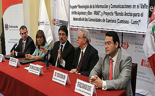 Financian proyecto de banda ancha para VRAE y Camisea