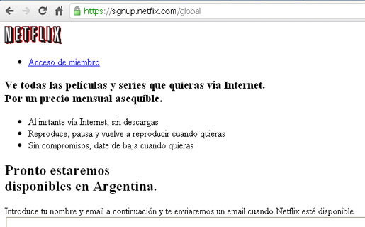La web de Netflix ya anuncia la disponibilidad del servicio en Latinoamérica e invita a registrarse para recibir novedades al respecto.