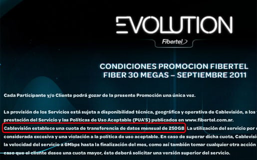 Fibertel establece una cuota de 250 GB