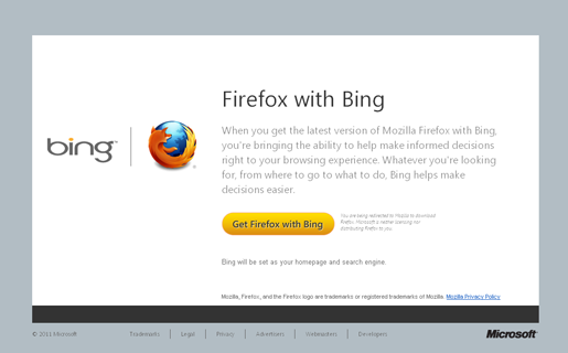 La página para descargar Firefox with Bing tiene el aspecto de una web de Microsoft.
