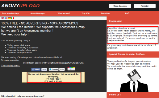 ¡No somos un fake, no somos un SCAM! Se defiende Anonyupload, al tiempo que admite no ser parte de Anonymous.