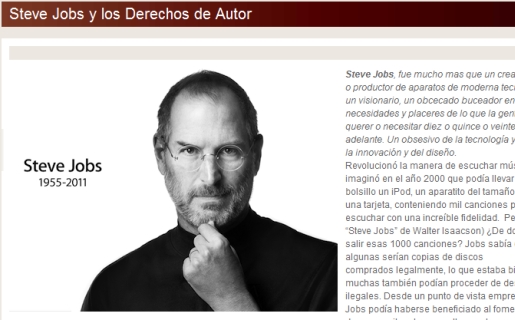 Captura del post publicado por Sadaic sobre Steve Jobs.