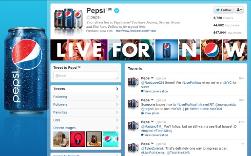 Mediante su Twitter, Pepsi planea acaparar la atención de los jóvenes transmitiéndoles conciertos en vivo.