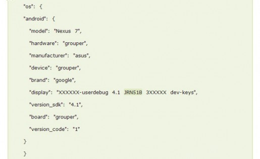 Los resultados del benchmark muestran el nombre de la tablet (Nexus 7), el código JRN51B (que correspondería al codename Jelly Bean de Android) y el valor 4.1 correspondiente a la versión del sistema operativo.