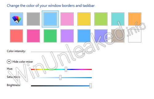 El equipo de trabajo de Microsoft ha eliminado la posibilidad de seleccionar diversos colores para las ventanas y la barra de tarrea en forma independiente. (Fuente: WinUnleaked)