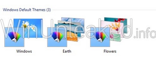 Tres nuevos tenas llegan a Windows 8: "Earth", "Flowers" y "Windows". Además se eliminó el tema que se conocía como "Aero Glass".