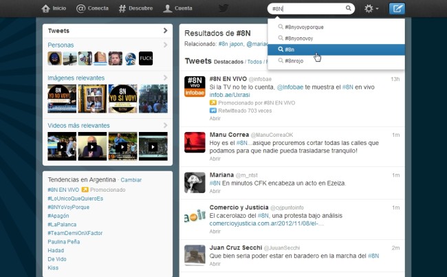 Con Trending topics patrocinados y "reales", mas una alta actualización de mensajes, Twitter palpita la manifestación de este jueves.