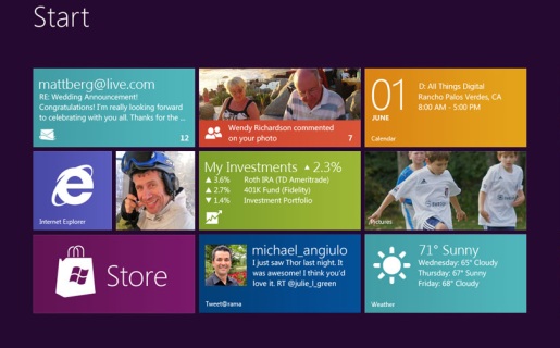 La nueva pantalla de inicio y los "Live Tiles" son una de las novedades más importantes de Windows 8.