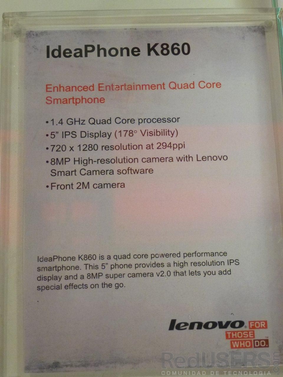 Las especificaciones del K860