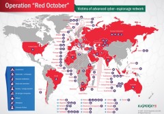 Mapa de ataques de Red October (Fuente: Kaspersky Labs)
