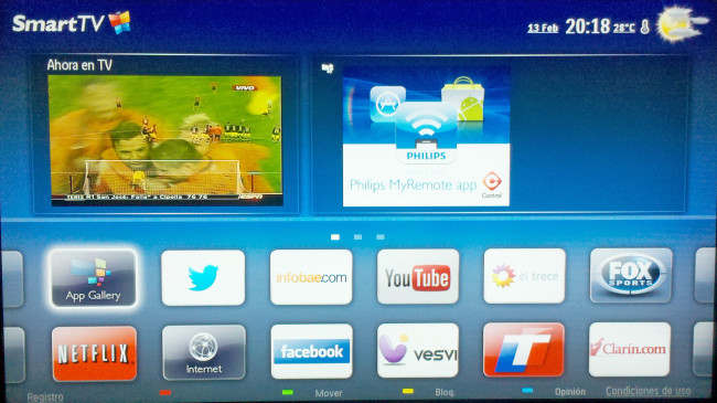 Esta es la pantalla principal de la función Smart TV, brindándonos rápido acceso a nuestras aplicaciones favoritas.