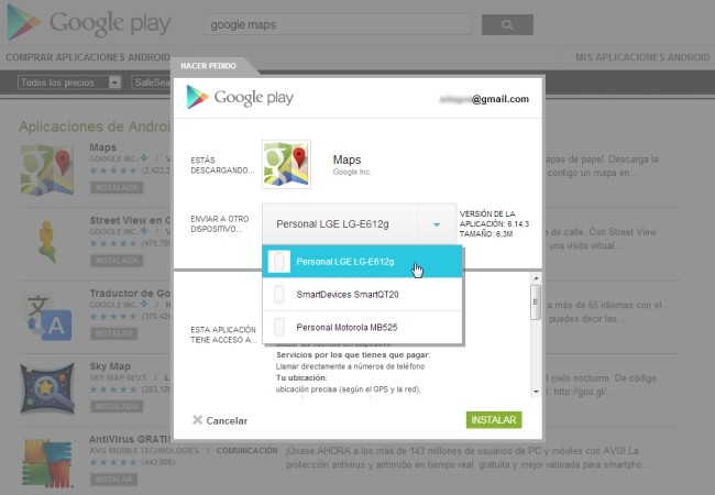 Desde la web de Google Play podemos instalar apps desde la computadora en cualquiera de los equipos Android que tengamos.