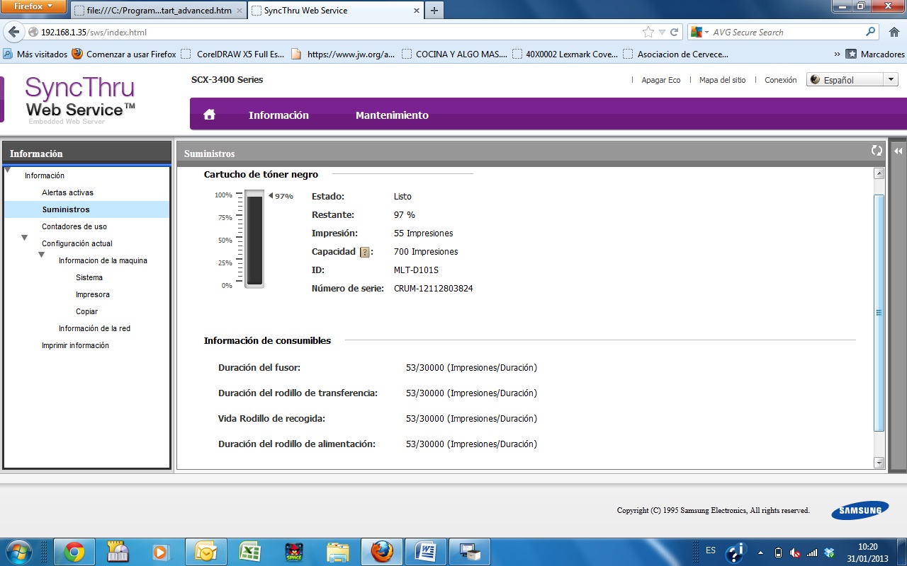 Sync Thru Web Service, nos permite monitorear incluso el estado del cartucho de toner.