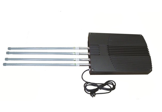 Un bloqueador de señal aplica una denegación de servicio en el espectro electromagnético con sus propias antenas.