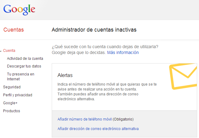 El servicio cuenta con varias opciones para indicar cómo se debe evaluar nuestra inactividad.