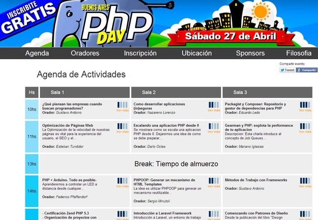 El PHP Day contará con tres salas simultáneas.