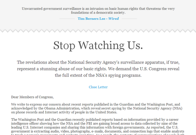 La petición pide una reforma de las leyes para evitar el espionaje en la Web.