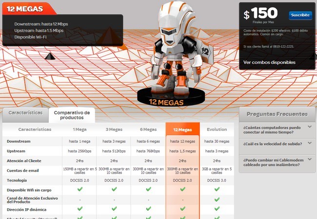 El servicio ofrece un máximo de 12 mbps de subida y 1,5 mbps de bajada.