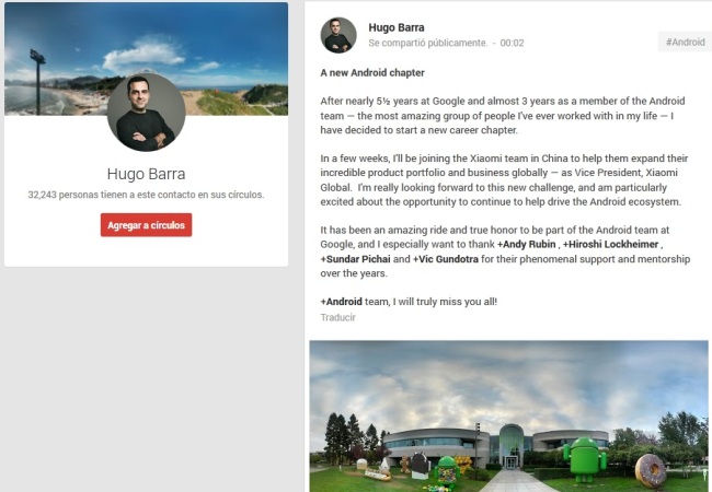 El ex ejecutivo de Google hizo el anuncio en su cuenta de Google+.