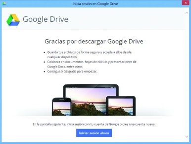 1) El link para descargar Drive nos lleva a un pequeño ejecutable (que podemos activar desde el propio navegador), que a su vez descarga el resto del contenido para la aplicación. Una vez instalada iniciamos sesión.