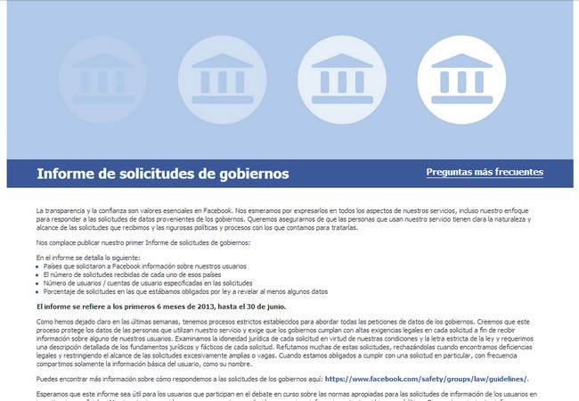 Es la primera vez que Facebook publica su Informe de Solicitudes de Gobiernos.