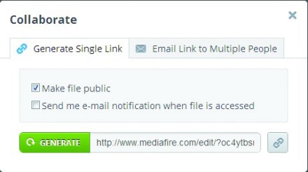 Con clic secundario sobre el archivo y la opción [Collaborate] generamos un link para que otros usuarios puedan trabajar sobre el mismo archivo en simultáneo.