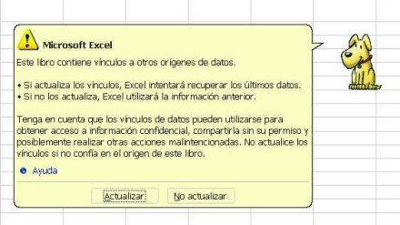 Al abrir un archivo que toma datos de otro, Excel pregunta si queremos actualizar esas fórmulas que hacen cálculos con los datos externos.