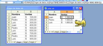 Las fórmulas del archivo de la derecha combinan las funciones SUMA y SI para consolidar las ventas por vendedor según los datos del archivo de la izquierda.Las fórmulas del archivo de la derecha combinan las funciones SUMA y SI para consolidar las ventas por vendedor según los datos del archivo de la izquierda.