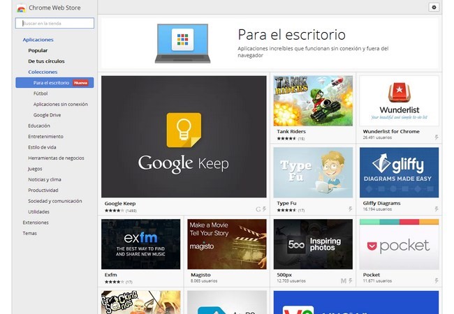 Las apps se pueden encontrar en la tienda de Google, dentro del apartado "Para el Escritorio"