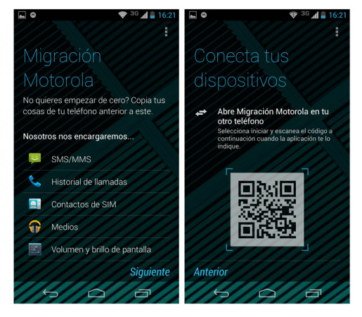 El proceso de migración de datos de nuestro equipo anterior al Moto X.