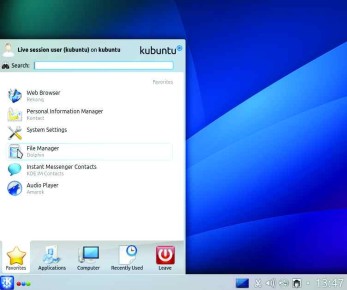 Kubuntu mantiene la tradicional barra de menú en la parte inferior del escritorio. 