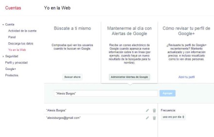 Crear una alerta es muy simple. El menú desplegable [Frecuencia] nos permite definir cada cuánto ha de buscarse la nueva información.