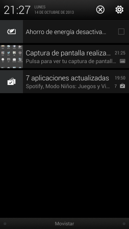 La barra de notificaciones, sin los conocidos accesos rápidos a las funciones más utilizadas del terminal.