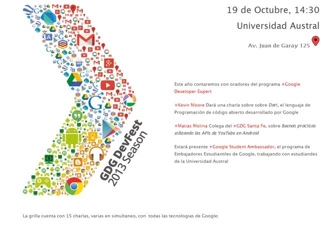 La DevFest se realizará el 19 de octubre en la Universidad Austral de Buenos Aires.