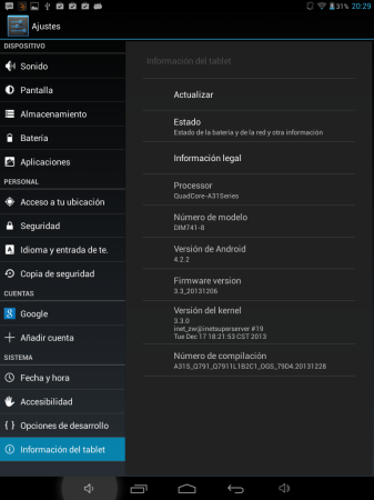 Como se observa, estamos ante la versión 4.2.2, Jelly Bean, de Android.