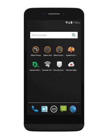Frente del Blackphone. La interfaz es similar a la de Android Stock, pero se incluyen las apps de seguridad.