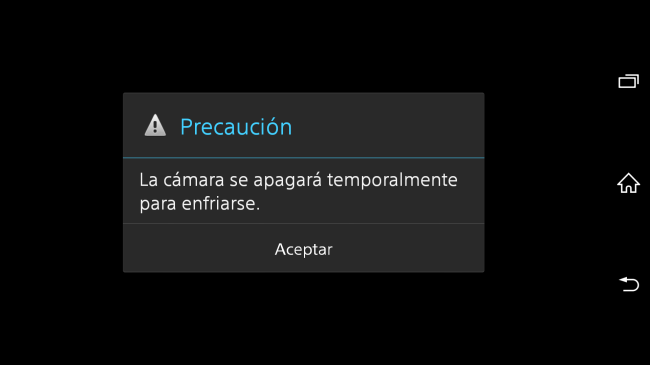 Esta fue la advertencia que nos dió luego de unos minutos con la app de cámara encendida.