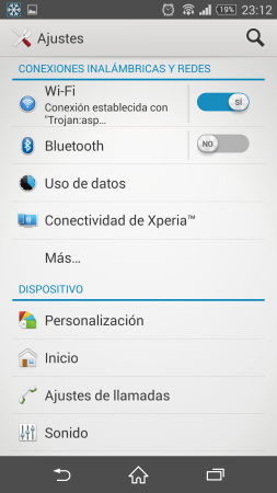 El panel de configuración con el estilo visual de Xperia.