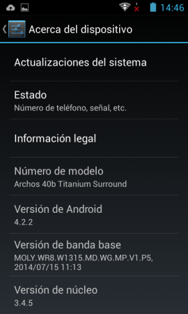 Captura de la versión pre-instalada de android