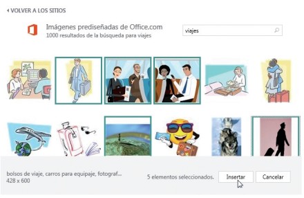 Mantenemos presionada la tecla  mientras hacemos clic sobre cada una de las imágenes que deseamos seleccionar. Luego, hacemos clic en el botón [Insertar].