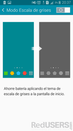 Otra de las tantas opciones de ahorro de energía es el modo de colores en gris.