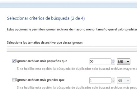 La selección de un tamaño de archivo mínimo es fundamental para que la búsqueda no pierda tiempo en los archivos demasiado pequeños del sistema.