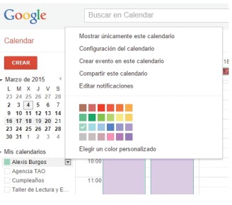 Ningún sentido tiene buscar en la configuración del calendario. El color por defecto se cambia junto con el color distintivo de cada conjunto de citas.