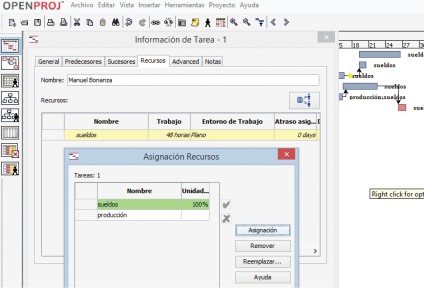 La ventana [Asignación de Recursos] nos permite designar todos los recursos a la vez para evitar repeticiones mecánicas.