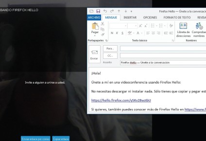 PASO 03 Utilizamos el recuadro central para colocar un nombre a la conversación. Para invitar a otro usuario a unirse hacemos clic en [Enviar enlace por correo] y se abrirá el programa de correo electrónico con un mensaje de Firefox Hello y el enlace correspondiente.