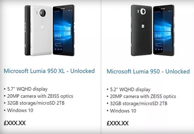 Filtran especificaciones del Microsoft Lumia 950 XL