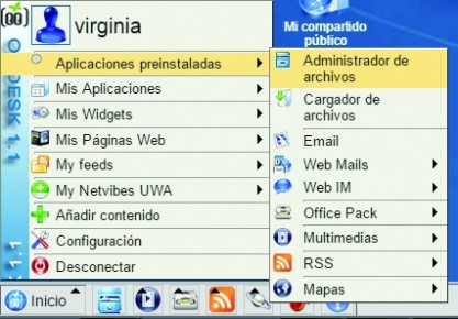 1) Accedemos a OODesk (www.oodesk.com). Hacemos clic en [Inicio] y en el menú seleccionamos [Aplicaciones preinstaladas]. Luego presionamos [Administrador de archivos].