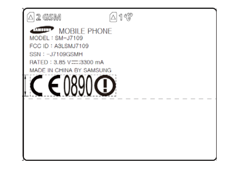 En la imagen se advierte la denominación del modelo (SM-J7019) y la capacidad de su batería, que ofrecería dos días completos de autonomía.